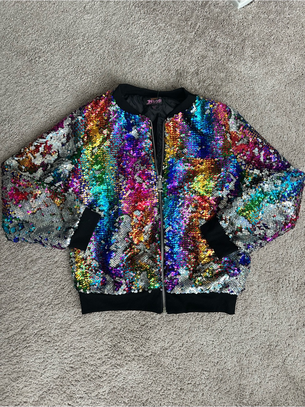 Girls' JoJo’s Closet Multicolor Sequin Bomber Jacket - Sparkling Rainbow 10/12